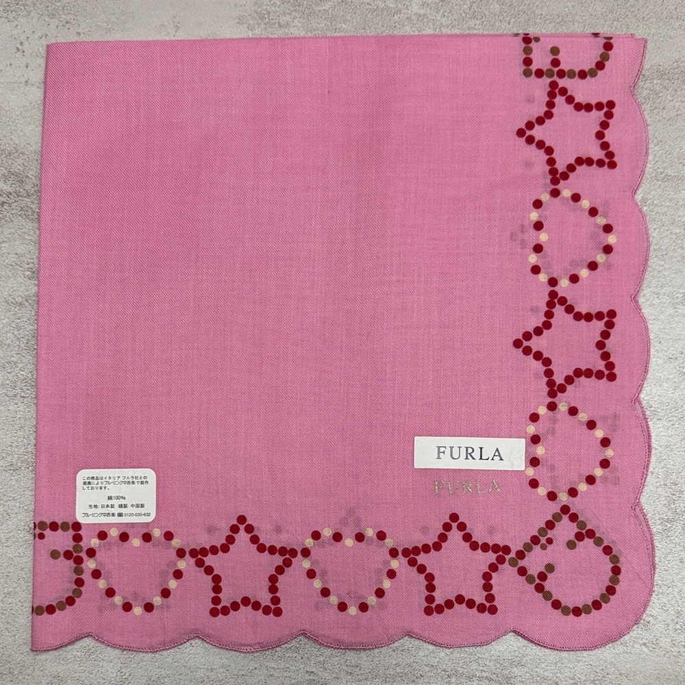 Furla Pink Scalloped Dot Heart & Star Handkerchief